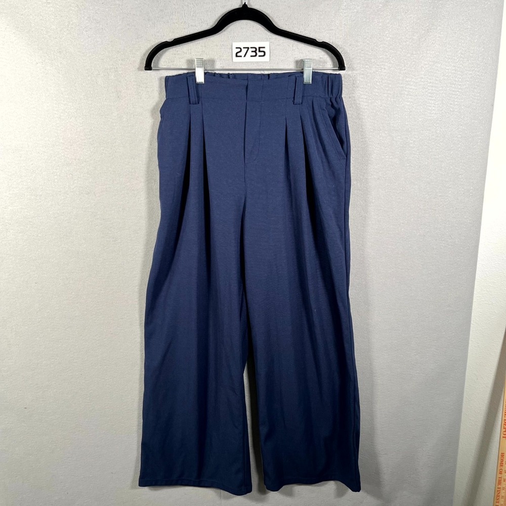 Halara Flex Wide Leg Pants Women 30 Navy Blue Pleated High Waisted Elastic Waist